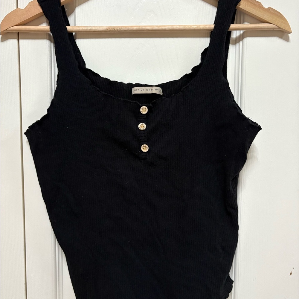Active USA Black Ribbed Crop Top